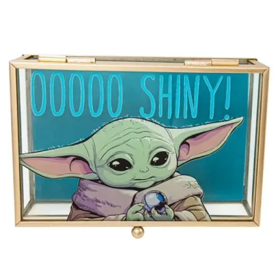 Disney Star Wars The Mandalorian Grogu OOOOO SHINY! Gold Trim Glass Jewelry Storage Box image {3}