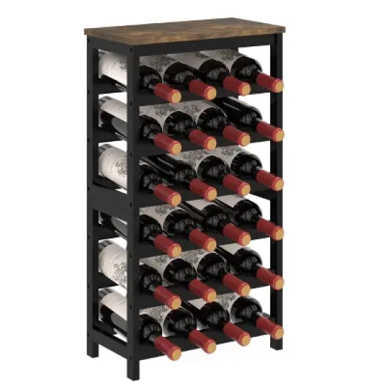 Itopfox 6-Tier Bamboo Wine Rack Freestanding Floor, 24 Bottles Wine Storage Shelves with Table Top, Stackable Display for Kitchen, Bar Rustic Brown image {7}