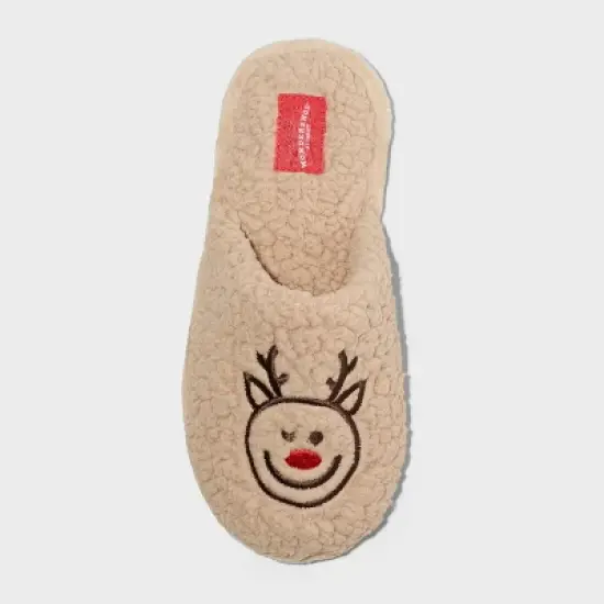Women's Holiday Reindeer Happy Face Scuff Slippers - Wondershop&trade; Brown image {2}