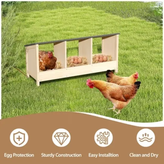 Sandinrayli Wood Chicken Nesting Box 3-Compartments Nesting Boxes for Laying Eggs, Natural image {5}