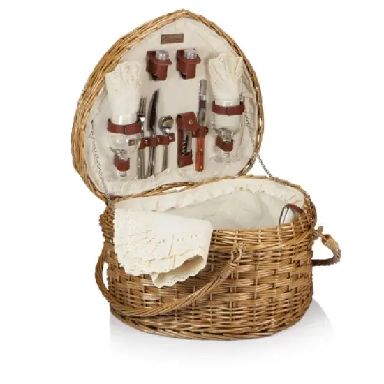 Picnic Time Perfect Pair Picnic Basket: Wicker Heart-Shaped Set, Brown & White image {10}