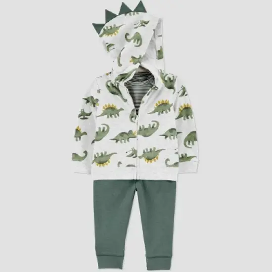 Carter's Just One You&reg; Baby Boys' 3pc French Terry Dinosaur Sweatshirt, Short Sleeve Bodysuit & Pants Set - Green image {1}