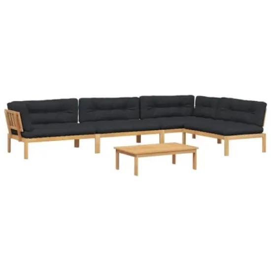 vidaXL Pallet Sofa Set Black,Brown Acacia Wood, Polyester Large Modular image {11}