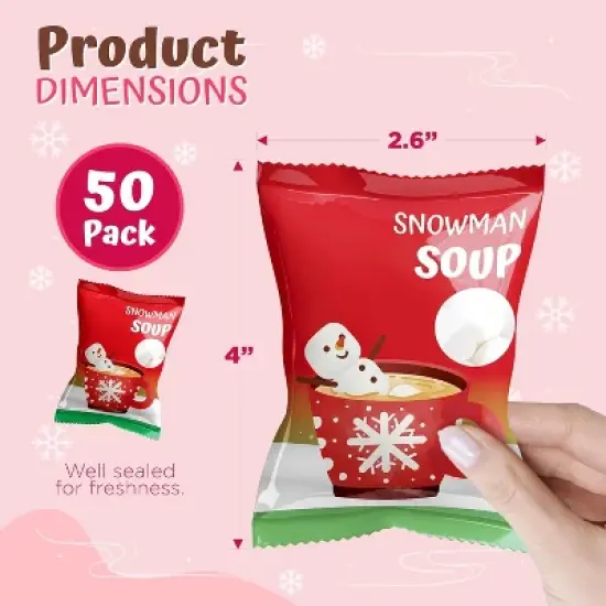 4E's Novelty Snowman Soup Mini Marshmallow 50 Packs - Individually Wrapped Marshmallows Packets for Hot Chocolate Cocoa Topper & Stocking Stuffers image {3}