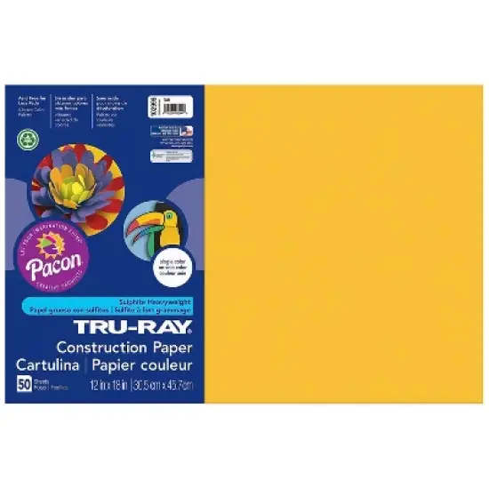 Pacon Tru-Ray Construction Paper Gold 12" x 18" 50 Sheets Per Pack 5 Packs (PAC102998-5) image {1}
