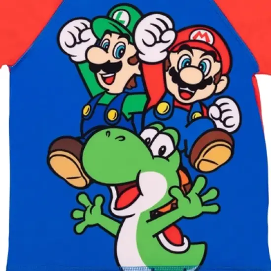 SUPER MARIO Nintendo Yoshi Luigi Mario Pullover Rash Guard and Swim Trunks with Removable Patches Outfit Set Little Kid to Big Kid image {3}