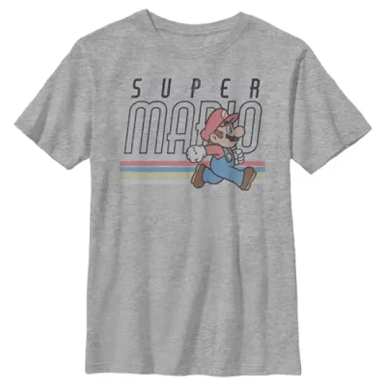 Boy's Nintendo Super Mario Bros. Retro Stripe Mario Logo T-Shirt image {4}