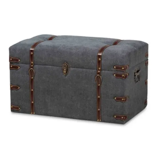 Palma Modern Transitional Fabric Upholstered Storage Trunk Ottoman Gray - Baxton Studio: Cushioned, Antique Brass Latches, No Assembly Required image {7}
