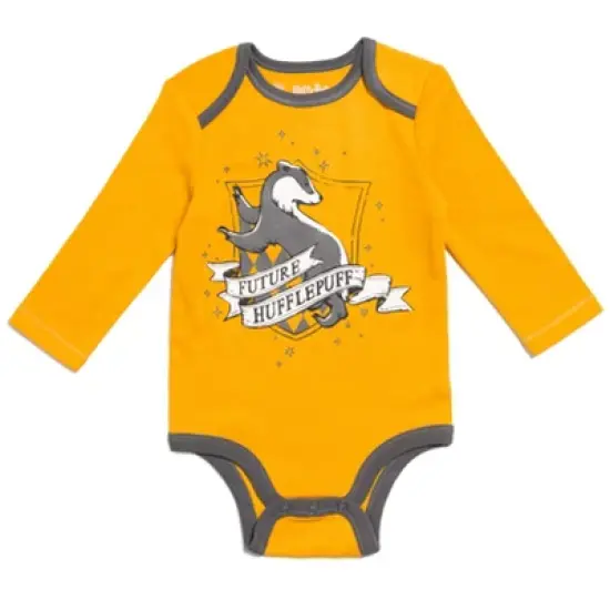 Harry Potter Hogwarts Hufflepuff Ravenclaw Slytherin Gryffindor Baby 4 Pack Cuddly Bodysuits Newborn to Infant image {7}