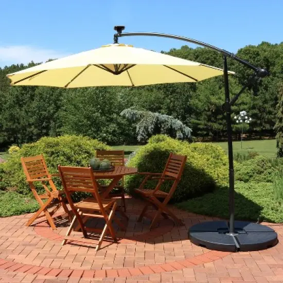 Sunnydaze Outdoor Steel Cantilever Offset Patio Umbrella with Solar LED Lights, Air Vent, Crank, and Base - 9' image {6}