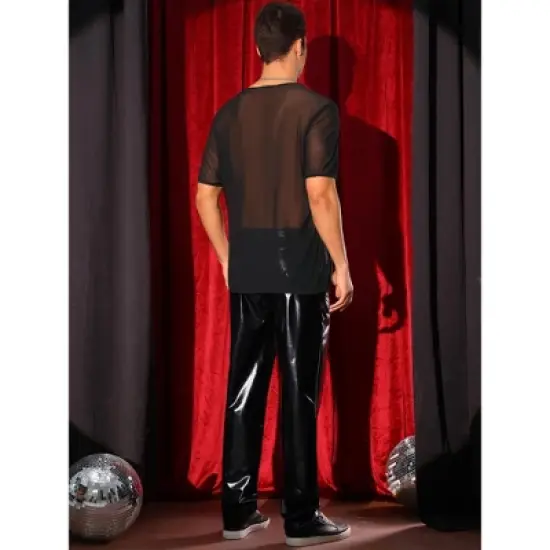 INSPIRE CHIC Men's Short Sleeve Crew Neck Party Sheer Mesh T-Shirt image {2}