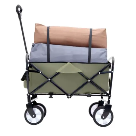 RISOKEYS Foldable Utility Wagon Cart with Wheels and Strapping System,Collapsible Design for Easy Storage,for Shopping,Beach,Camping image {9}