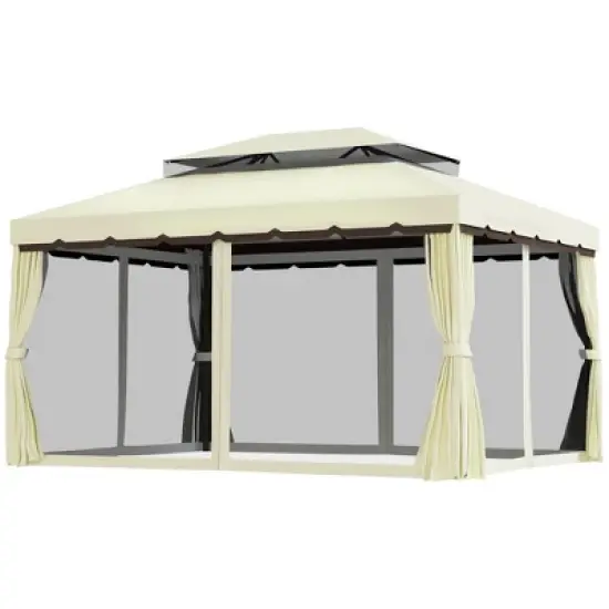 Outsunny 10' x 13' Soft Top Outdoor Patio Gazebo with Polyester Curtains & Air Netting Venting Screens & Aluminum Frame, Cream White image {3}