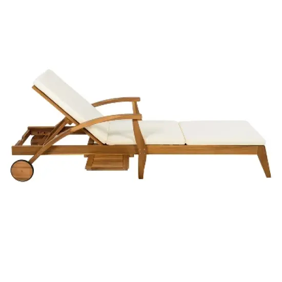 Christopher Knight Home Frank Outdoor Adjustable Chaise Lounge With Cushion and Wheel, Teak/Cream image {5}