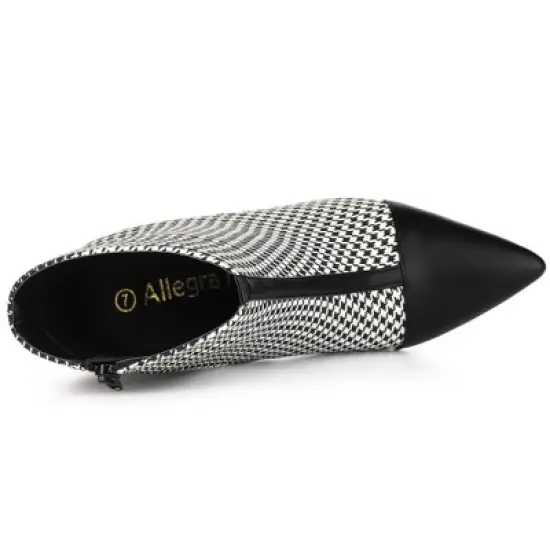 Allegra K Women's Plaid Pointed Toe Houndstooth Stiletto Heels Ankle Boots image {4}