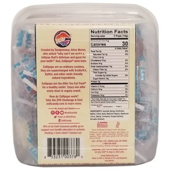 Zolli Pops Tropical Sugar Free Lollipops Candy - 16ct image {2}