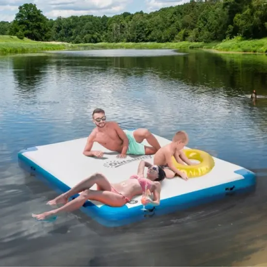 Outsunny Water Inflatable Floating Dock, Rafting Platform Island, Large Mat with Air Pump & Backpack, for Pool, Beach, Ocean, White image {2}