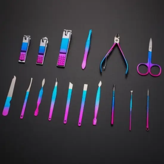 Unique Bargains 16 Pcs Manicure Set Stainless Steel Nail Clippers Pedicure Kit Multicolor image {2}