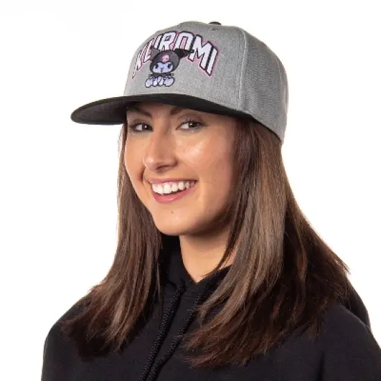 Sanrio Adult Kuromi Embroidered Precurve Snapback Cap Hat OSFM Grey image {1}