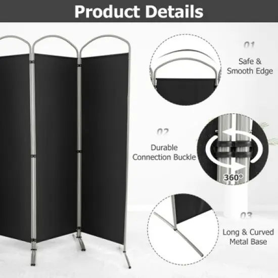 Costway 4 Panels Folding Room Divider 6 Ft Tall Fabric Privacy Screen Black/Brown/Grey/White image {8}