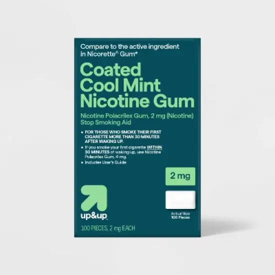 Coated Nicotine 2mg Gum Stop Smoking Aid - Mint - 100ct - up&up&trade; image {3}