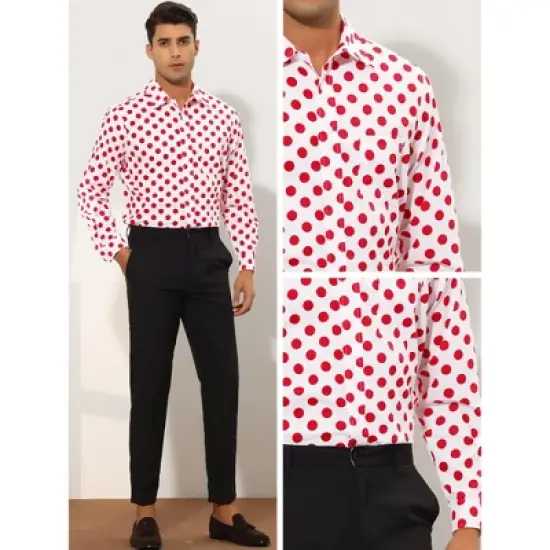 Lars Amadeus Men's Button Down Long Sleeve Casual Business Polka Dots Shirt image {4}