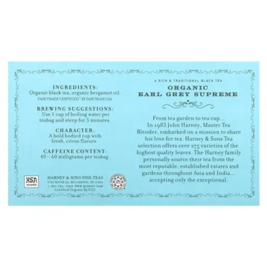 Harney & Sons Organic Earl Grey Supreme Teabags, 50 Count image {1}