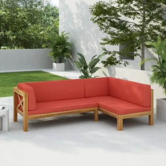 Christopher Knight Home Lyra Outdoor Acacia Wood 4 Seater 88.5" Sectional Sofa with Cushions image {13}