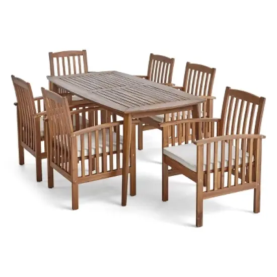Christopher Knight Home Lepage Outdoor Acacia Wood 7 Piece Dining Set with Water Resistant Cushion image {7}