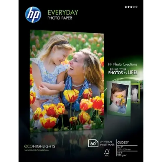 Hp Everyday Photo Paper Glossy 5 x7 60 Sheets/Pack CH097A image {1}