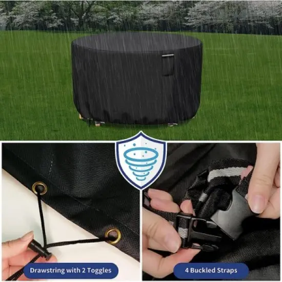 Akefit Round Patio Table Cover Waterproof Outdoor Furniture Protector with Vents and White Trim Black image {4}