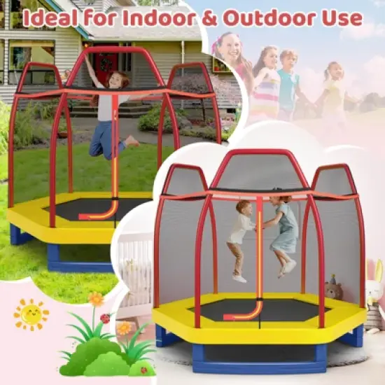 Infans 7FT Kids Trampoline with Safety Enclosure Net Spring Pad & Jumping Mat for Kids image {8}