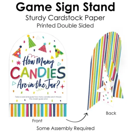 Big Dot of Happiness Cheerful Happy Birthday - How Many Candies Colorful Birthday Party Game - 1 Stand and 40 Cards - Candy Guessing Game image {3}