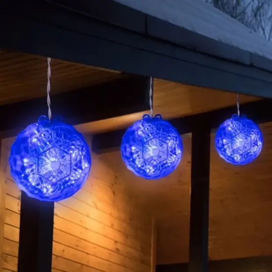 Northlight 6" LED Hanging Crystal Sphere Ball Outdoor Decoration - Blue image {2}