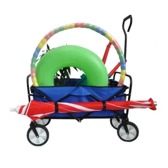 Folding Wagon Garden Shopping Beach Cart (Blue) image {3}