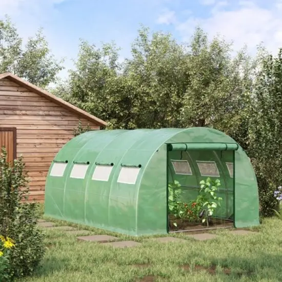Outsunny Walk-in Tunnel Greenhouse with 2 Zippered Mesh Doors Upgraded Hot House, Green, 13' x 10' x 6.5' image {1}