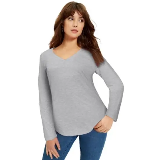 June + Vie by Roaman's Women&rsquo;s Plus Size Long-Sleeve V-Neck One + Only Tee image {11}