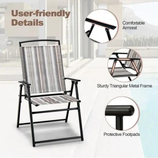 Costway 2pcs Patio Folding Sling Chairs Dining Armrest Backrest Outdoor Portable image {8}