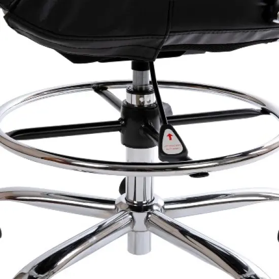 Emma and Oliver Mid-Back LeatherSoft Drafting Chair with Adjustable Foot Ring and Chrome Base image {7}