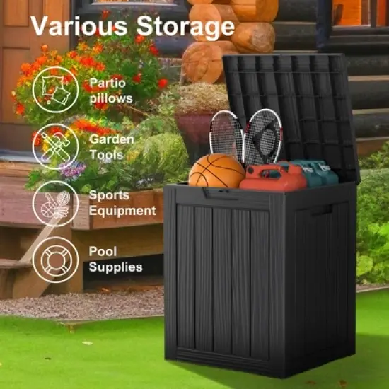 FURNIinspire Deck Boxes 28 Gallon Resin Deck Box, Waterproof Patio Outdoor Storage Bin Storage Box, All Weather Use, Ideal For Storage, Black image {4}