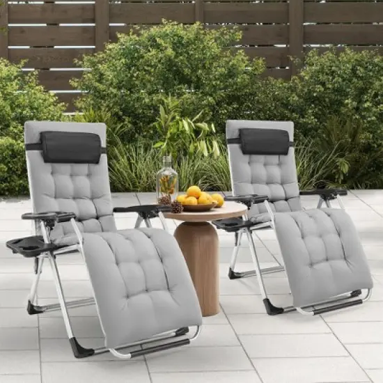 JIONJOY Zero Gravity Folding Lounge Chair - Removable Cushion & Cup Holder Tray, Reclining Patio Camping Chair-Grey image {3}