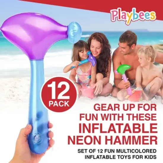 Playbees Multi-Colored Inflatable Hammer - 12 Pack - Assorted Neon Mallets - 14 Inch image {2}