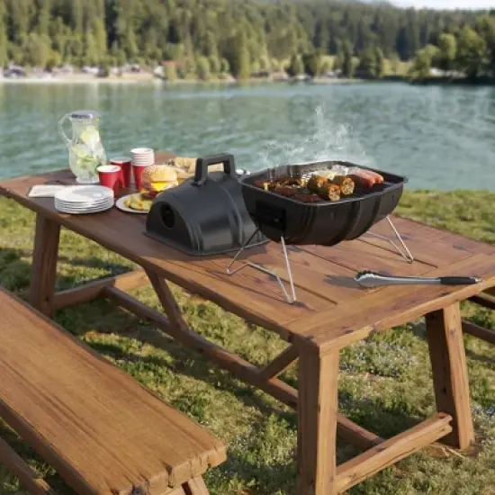 Americana Grills Keg A Que Charcoal BBQ Grill, Portable Outdoor Barbecue with Durable Powder Coated Hood and Bowl, 186 Square Inch Cooking Area, Black image {5}