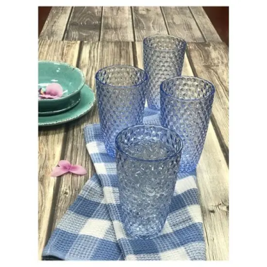 Diamond Cut Acrylic Glasses Drinking Set of 4 (19oz), Plastic Drinking Glasses, BPA Free Cocktail Glasses, Drinkware Set, Drinking Water Glasses image {6}