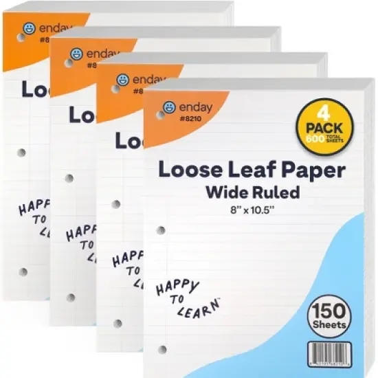 Loose Leaf Paper Wide & College Ruled, 8" x 10.5" Filler Paper White, 3 Hole Punched Binder Paper for 3 Ring Binders, 150 Sheets Per Pack - Enday image {6}