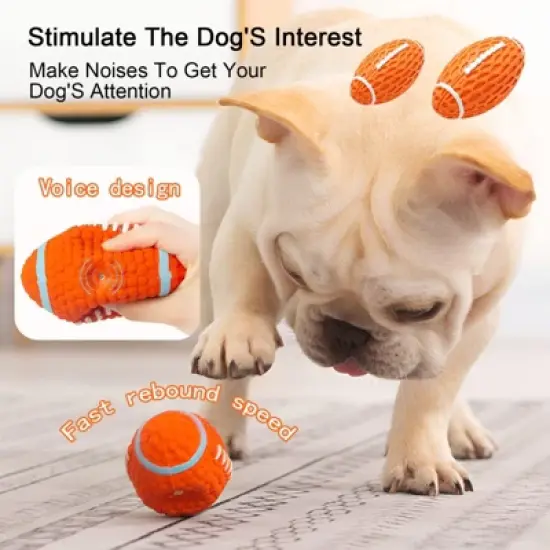 Squeaky Balls for Dogs, Rubber Football for Aggressive Chewers, Fetch Toys, Durable and Interactive Ball, Funny Squeaky Ball Heavy Duty Orange image {3}