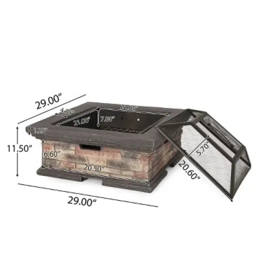 Christopher Knight Home Pickerel Outdoor Lightweight Concrete Wood Burning Square Fire Pit, Stone Finish image {2}