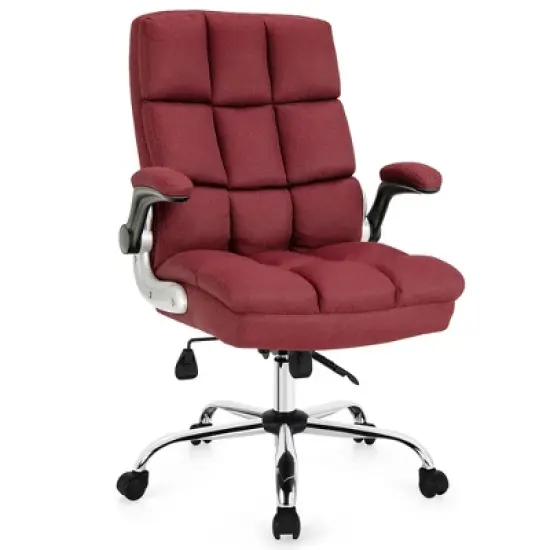 Costway High Back Big & Tall Office Chair Adjustable Swivel w/Flip-up Arm image {12}