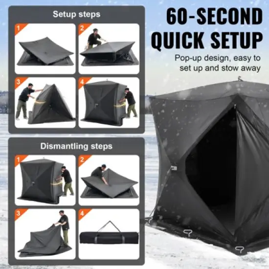 VEVOR Portable Ice Shelter, 3-4 Person Pop-Up Ice Fishing Tent, 43 Square Feet Fishable Area, Ice Shanty for Winter Fishing, Waterproof Oxford image {4}