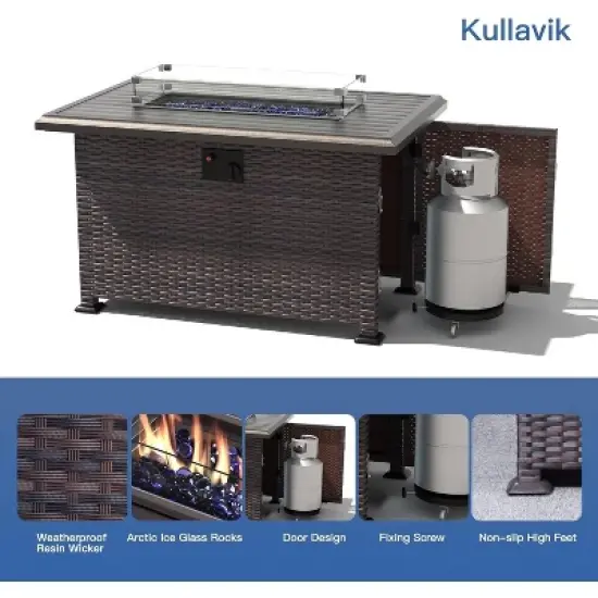 ALAULM 8 Pieces Outdoor Patio Furniture Set with 43" Gas Propane Fire Pit Table PE Wicker Rattan Sectional Sofa image {3}